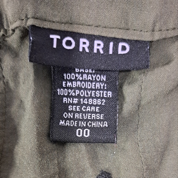 TORRID Green Challis Tie Front Top with Paisley Embroidery - Picture 13 of 14